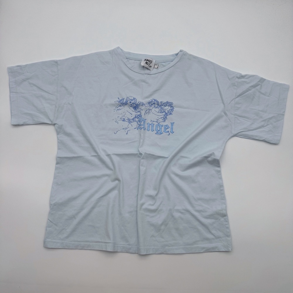Princess Polly Angel Cherub Graphic Tee Baby Blue Cotton Short Sleeve Size 6